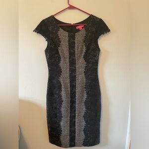 Betsey Johnson Black and Gray Sheath Midi Dress